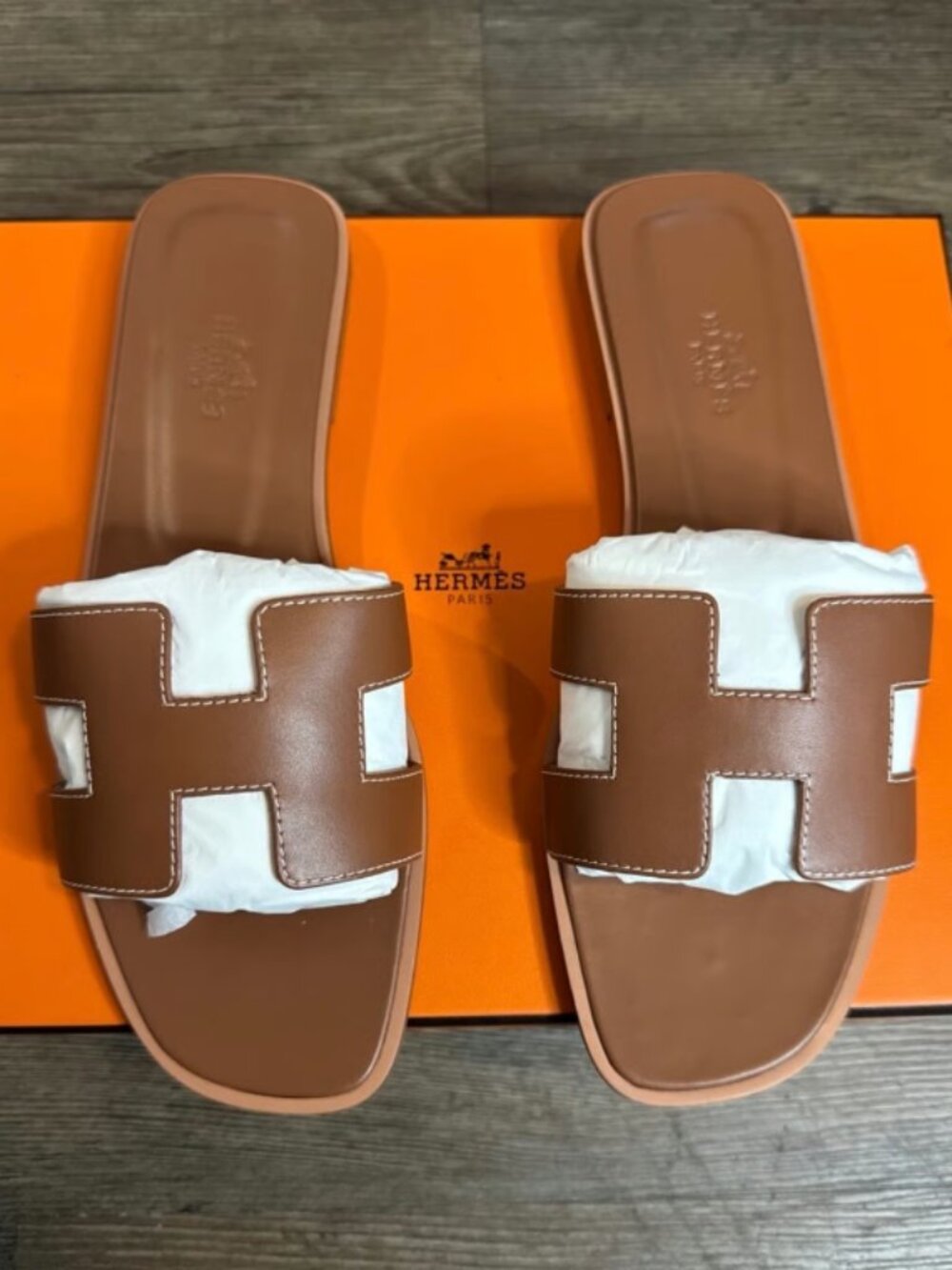 Brown Oasis Slide Sandals - Women's Leather Slides - Picture 1 of 8